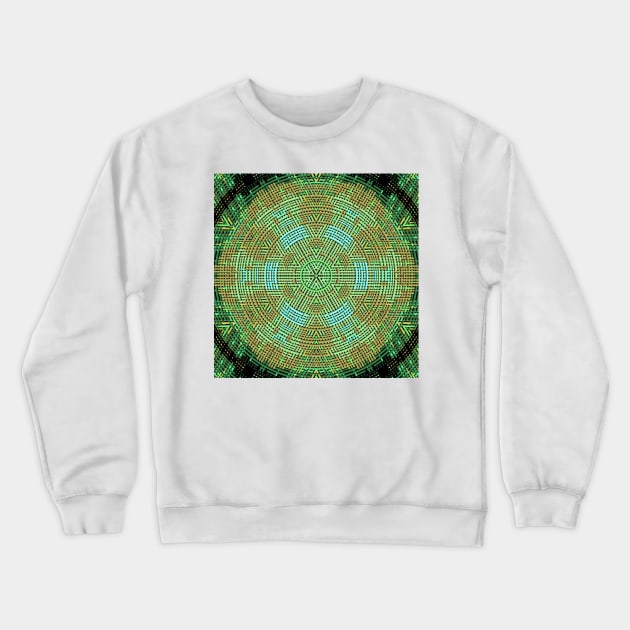 Weave Mandala Green and Orange Crewneck Sweatshirt by WormholeOrbital